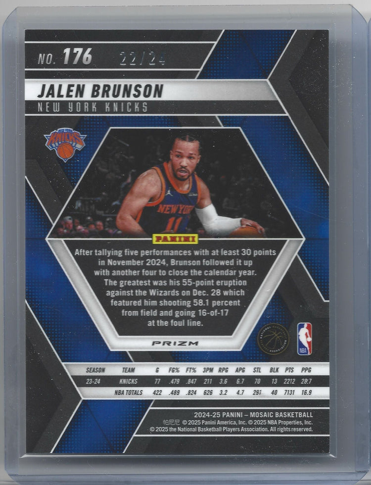 2024 Panini Mosaic Jalen Brunson #176 /24 Purple Snakeskin Basketball Card