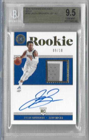 Graded 2018 Panini Encased Jalen Brunson #192 /10 Gold Player Worn RPA Rookie RC Basketball Card BGS 9.5 Auto 10 Gem Mint