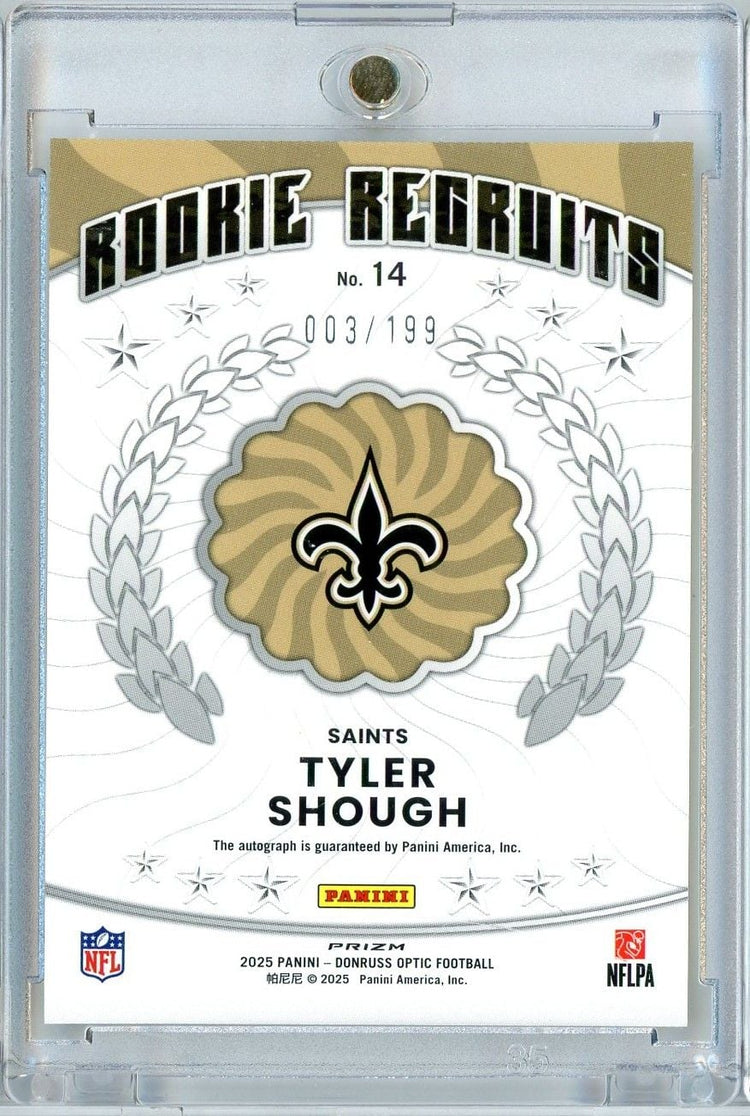 2025 Panini Donruss Optic Tyler Shough #14 /199 Rookie Recruits Refractor Auto Rookie RC Football Card