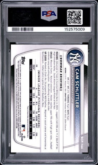 Graded 2025 Bowman Chrome Mega Box Cam Schlittler #166 1st Bowman Rookie RC Baseball Card PSA 10 Gem Mint
