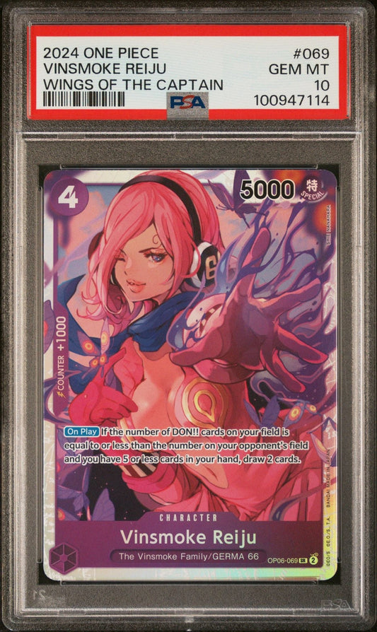 Graded 2024 One Piece Japanese Vinsmoke Reiju #069 OP06 Wings of the Captain Trading Card Game PSA 10 Gem Mint