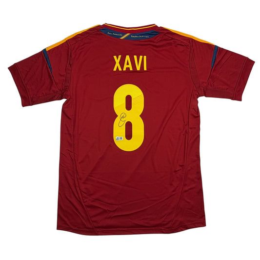 Autographed/Signed Xavi Hernandez Spain Red Soccer Futbol Jersey Beckett BAS COA