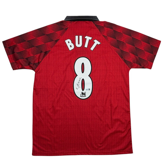 Autographed/Signed Nicky Butt Manchester United Red Soccer Futbol Jersey Beckett BAS COA