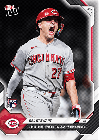 2026 Topps Now Sal Stewart #309 2nd Home Run in 11th Delivers Reds Win in San Diego Cincinnati Reds Rookie RC Baseball Card