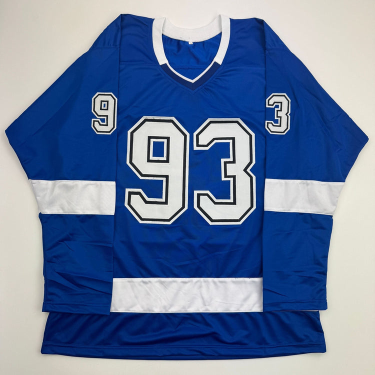 Autographed/Signed Gage Goncalves Tampa Bay Blue Hockey Jersey JSA COA