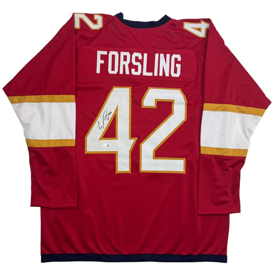 Autographed/Signed Gustav Forsling Florida Red Hockey Jersey JSA COA