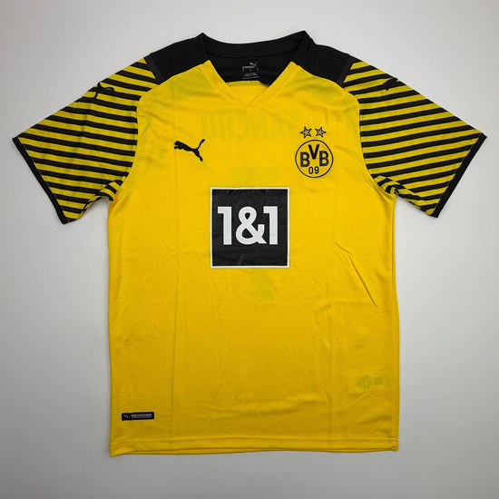 Autographed/Signed Jadon Sancho Borussia Dortmund Yellow Soccer Futbol Jersey Beckett BAS COA