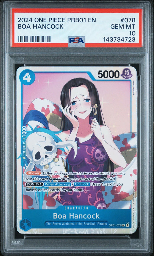 Graded 2024 One Piece Boa Hancock #078 PRB01 Trading Card Game PSA 10 Gem Mint