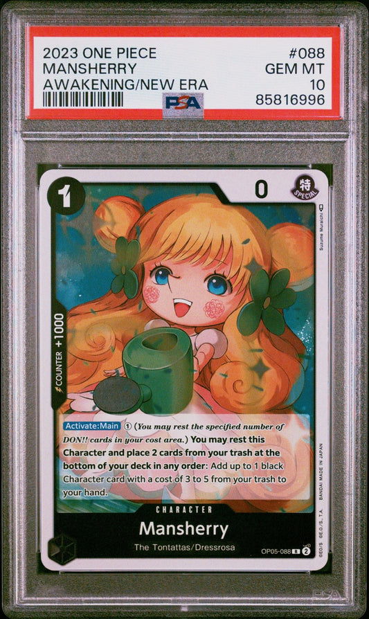 Graded 2023 One Piece Mansherry #088 Awakening of the New Era OP05 Trading Card Game PSA 10 Gem Mint