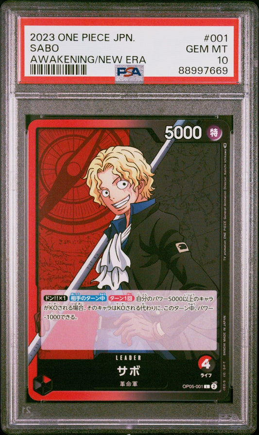 Graded 2023 One Piece Japanese Sabo #001 Awakening of the New Era OP05 Trading Card Game PSA 10 Gem Mint