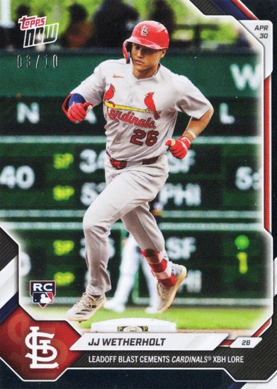 2026 Topps Now JJ Wetherholt #144 Black Foil /10 Leadoff Blast Cements Cardinals XBH Lore St Louis Cardinals Rookie RC Baseball Card