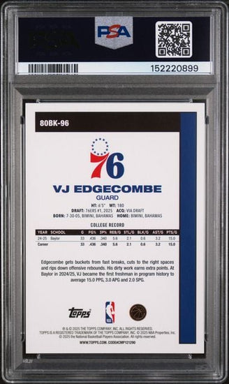 Graded 2025 Topps VJ Edgecombe #80BK-96 1980 Topps Basketball Rookie RC Basketball Card PSA 10 Gem Mint