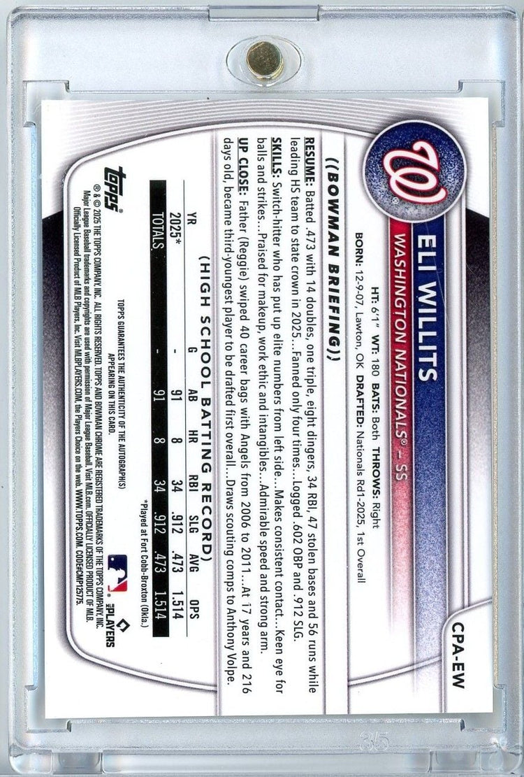 2025 Topps Bowman Chrome Eli Willits #CPAEW 1st Bowman Auto Rookie RC Baseball Card