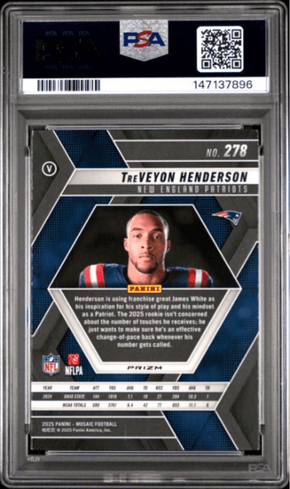 Graded 2025 Panini Mosaic TreVeyon Henderson #278 Mosaic Rookie RC Football Card PSA 10 Gem Mint