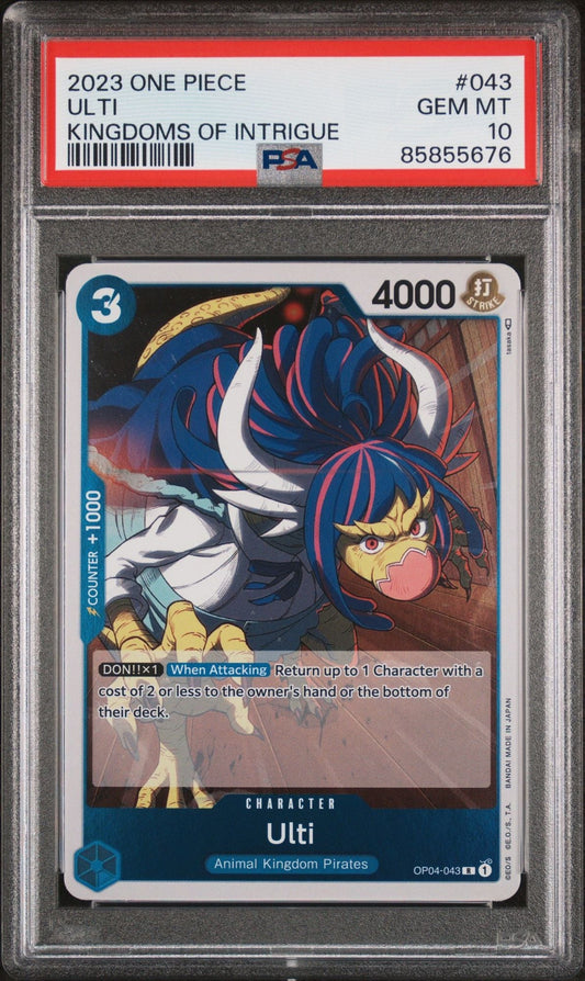 Graded 2023 One Piece Ulti #043 OP04 Kingdoms of Intrigue Trading Card Game PSA 10 Gem Mint
