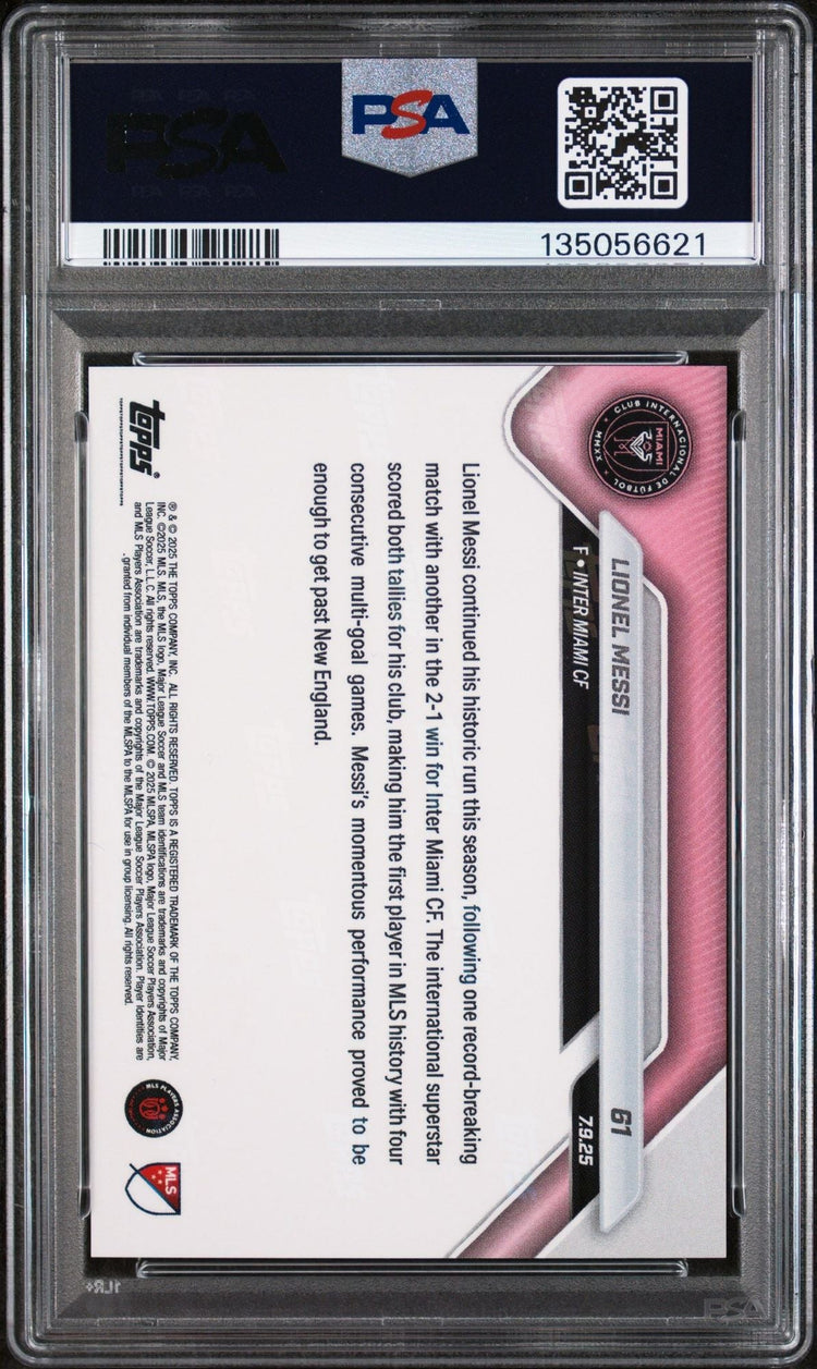 Graded 2025 Topps Now MLS Lionel Messi #61 4th Straight Multi-Goal Match Soccer Card PSA 10 Gem Mint
