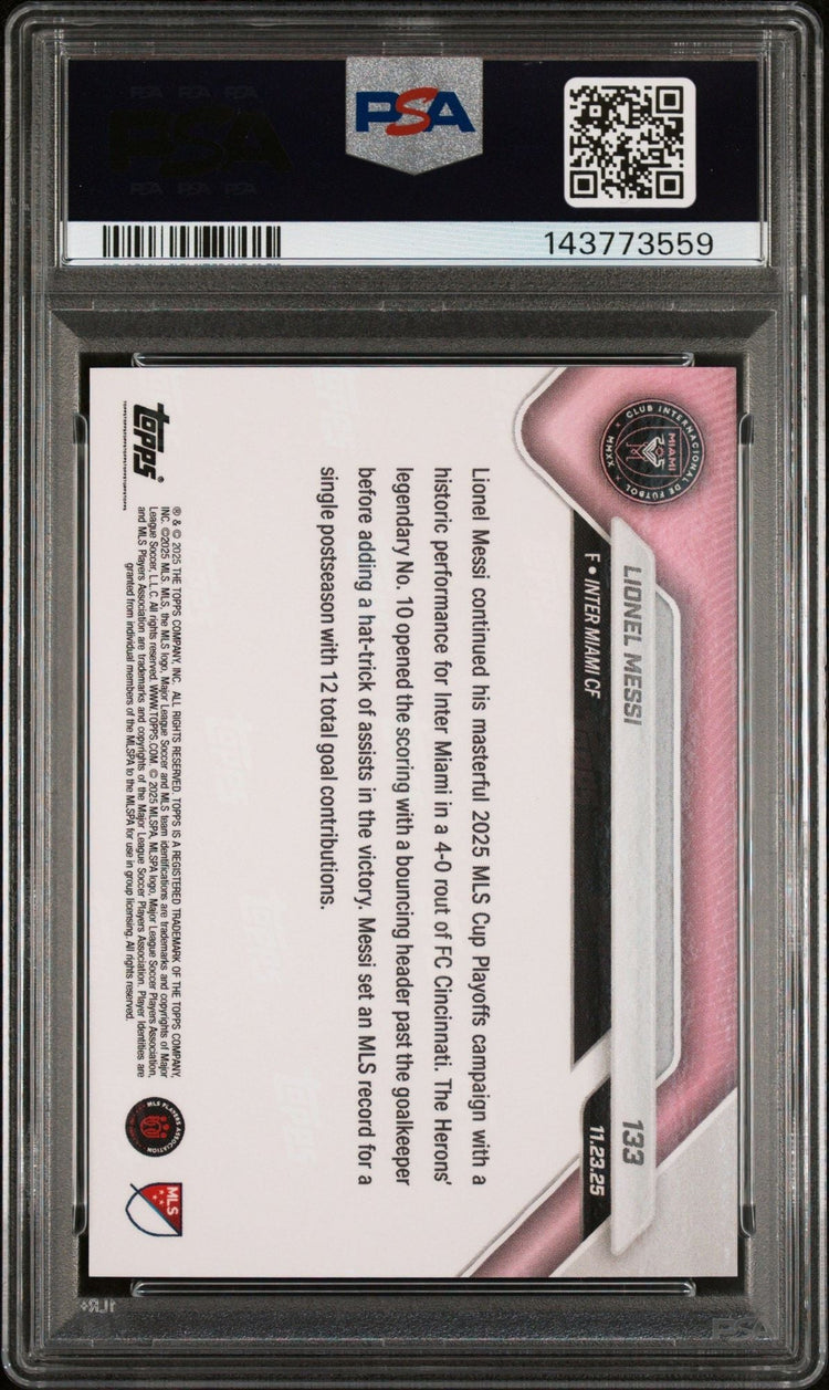 Graded 2025 Topps Now MLS Lionel Messi #133 4 Goal Contribution Makes Playoffs History Soccer Card PSA 10 Gem Mint