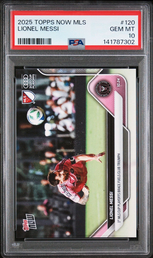 Graded 2025 Topps Now MLS Lionel Messi #120 1st MLS Cup Playoffs Brace Soccer Card PSA 10 Gem Mint