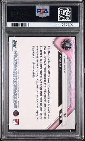 Graded 2025 Topps Now MLS Lionel Messi #120 1st MLS Cup Playoffs Brace Soccer Card PSA 10 Gem Mint