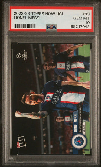Graded 2022 Topps Now UCL Lionel Messi #33 UEFA Champions League Soccer Card PSA 10 Gem Mint