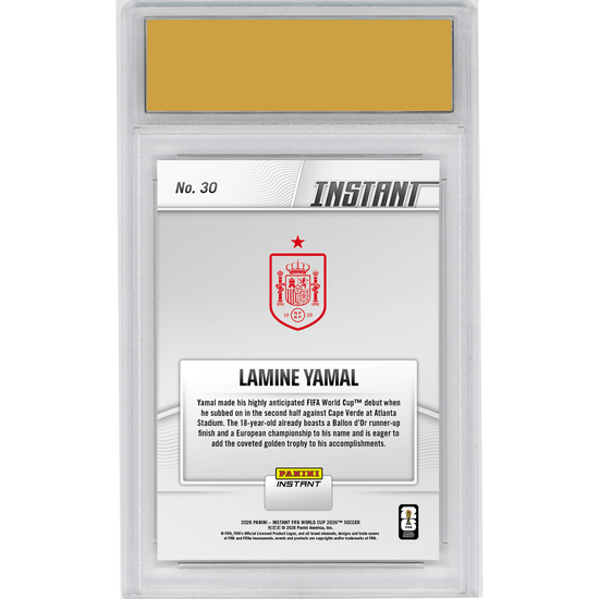 Graded 2026 Panini Instant FIFA World Cup Lamine Yamal #30 Spanish Starlet Struts Stuff On Big Stage Spain Soccer Card HOFSM 10 Gem Mint
