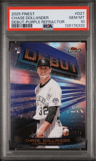 Graded 2025 Topps Finest Chase Dollander #D27 Debut Purple Refractor /125 Rookie RC Baseball Card PSA 10 Gem Mint