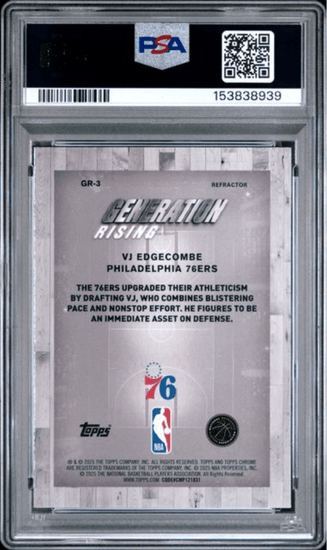 Graded 2025 Topps Chrome VJ Edgecombe #GR3 Generation Rising Refractor Rookie RC Basketball Card PSA 10 Gem Mint