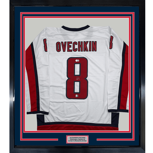 Framed Autographed/Signed 35x39 Alexander Alex Ovechkin Washington White Hockey Jersey Beckett BAS COA