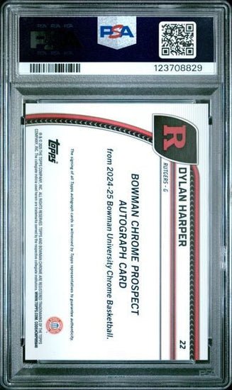 Graded 2024 Topps Bowman Chrome U Dylan Harper #22 Black Wave Autograph Rookie RC Basketball Card PSA 9 Mint