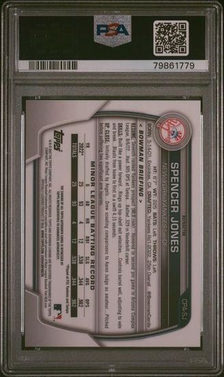 Graded 2023 Bowman Chrome Spencer Jones #CPASJ /499 Chrome Prospects Auto Refractor 1st Bowman Rookie RC Baseball Card PSA 10 Gem Mint