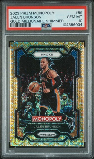 Graded 2023 Panini Prizm Monopoly Jalen Brunson #59 /500 Gold Millionaire Shimmer Basketball Card PSA 10 Gem Mint