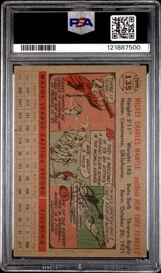 Graded 1956 Topps Mickey Mantle #135 Gray Back Baseball Card PSA 3 Very Good