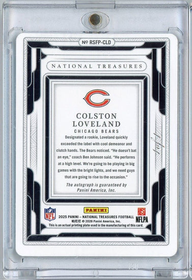 2025 Panini National Treasures Colston Loveland #RSFPCLD 1/1 Printing Plate Auto Rookie RC Football Card