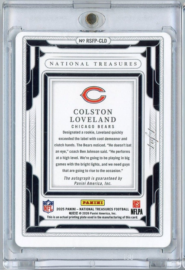 2025 Panini National Treasures Colston Loveland #RSFPCLD 1/1 Printing Plate Auto Rookie RC Football Card