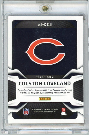 2025 Panini Certified Colston Loveland #FBCCLD /249 Freshman Fabric Auto Rookie RC Football Card