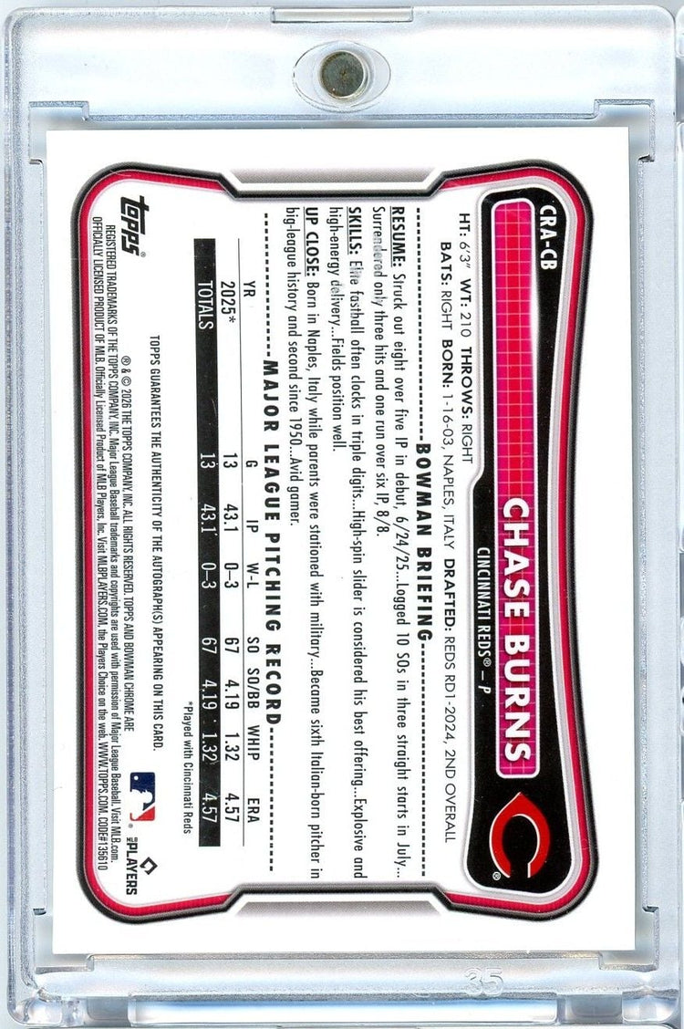 2026 Topps Bowman Chase Burns #CRACB Auto RC Rookie Baseball Card