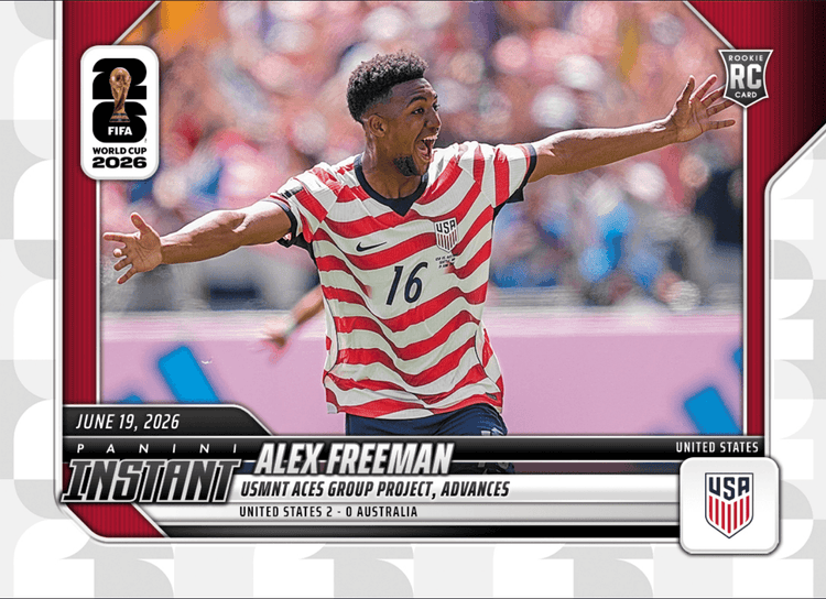 2026 Panini Instant FIFA World Cup Alex Freeman #67 USMNT Aces Group Project, Advances USA Rookie RC Soccer Card