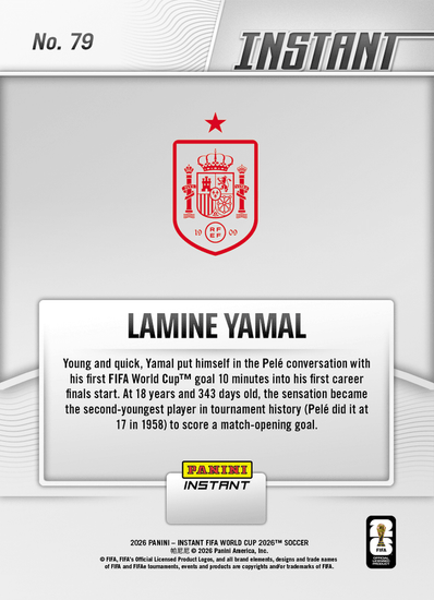 2026 Panini Instant FIFA World Cup Lamine Yamal #79 Heir Apparent Opens Account Royally Fast Spain Soccer Card