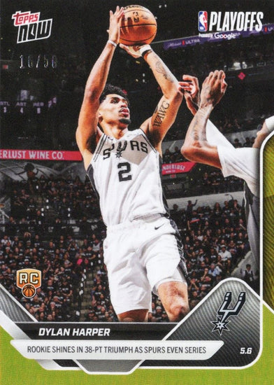 2025 Topps Now Dylan Harper #297 Gold Foil /50 Rookie Shines in 38 Point Triumph As Spurs Even Series San Antonio Spurs Rookie RC Basketball Card
