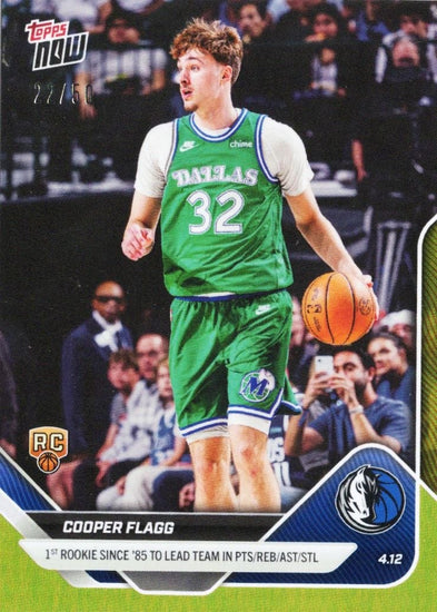 2025 Topps Now Cooper Flagg #253 Gold Foil /50 1st Rookie Since '85 to Lead Team in Pts/Reb/Ast/Stl Dallas Mavericks Rookie RC Basketball Card