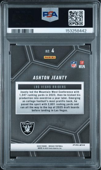 Graded 2025 Panini Mosaic Ashton Jeanty #4 Overdrive Silver Rookie RC Football Card PSA 9 Mint