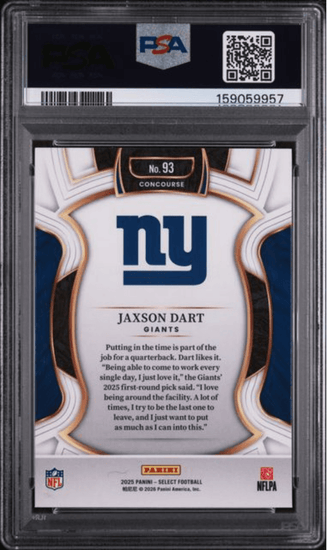 Graded 2025 Panini Select Jaxson Dart #93 Rookie RC Football Card PSA 10 Gem Mint
