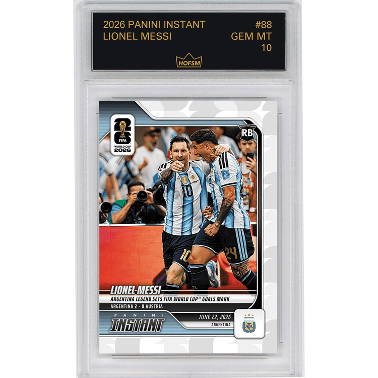 Graded 2026 Panini Instant FIFA World Cup Lionel Messi #88 Argentina Legend Sets FIFA World Cup Goals Mark Argentina Soccer Card HOFSM 10 Gem Mint