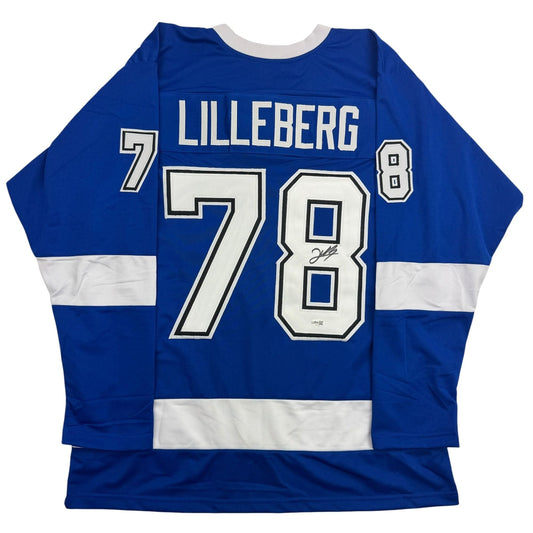 Autographed/Signed Emil Lilleberg Tampa Bay Blue Hockey Jersey JSA COA
