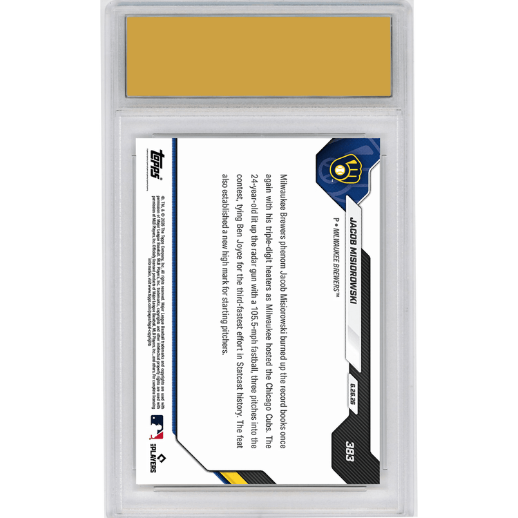 Graded 2026 Topps Now Jacob Misiorowski #383 105.5MPH Heater Scorches MLB Record Books Milwaukee Brewers Rookie RC Baseball Card HOFSM 10 Gem Mint