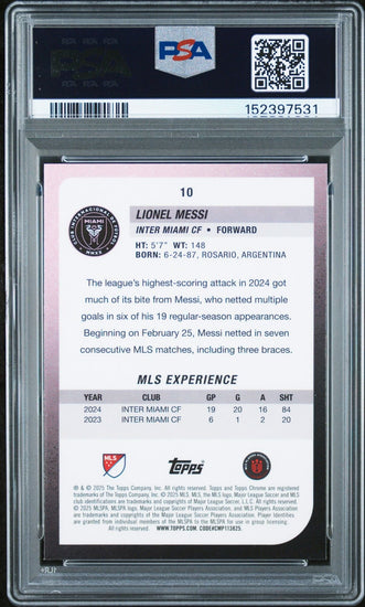 Graded 2025 Topps Chrome MLS Lionel Messi #10 Soccer Card PSA 10 Gem Mint