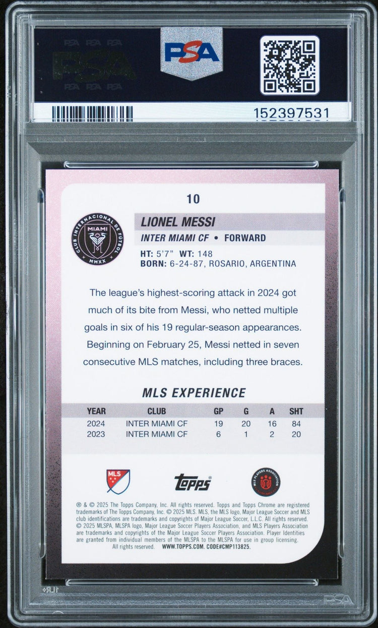 Graded 2025 Topps Chrome MLS Lionel Messi #10 Soccer Card PSA 10 Gem Mint