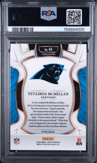 Graded 2025 Panini Select Tetairoa McMillan #44 Pink Shock Rookie RC Football Card PSA 10 Gem Mint