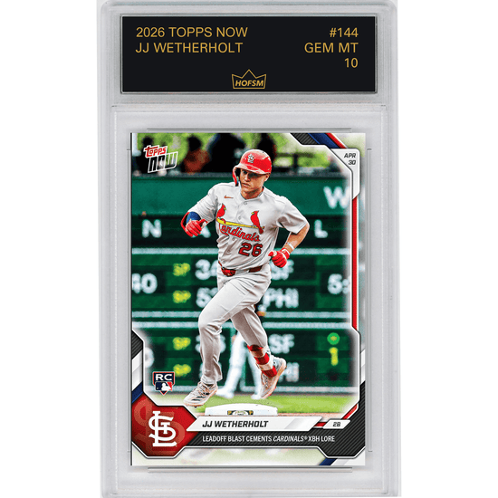 Graded 2026 Topps Now JJ Wetherholt #144 Leadoff Blast Cements Cardinals XBH Lore St Louis Cardinals Rookie RC Baseball Card HOFSM 10 Gem Mint