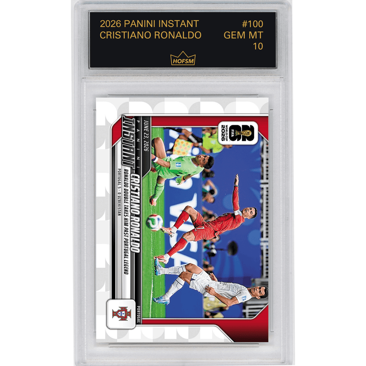Graded 2026 Panini Instant FIFA World Cup Cristiano Ronaldo #100 Ronaldo Double Takes Him Past Portugal Legend Portugal Soccer Card HOFSM 10 Gem Mint